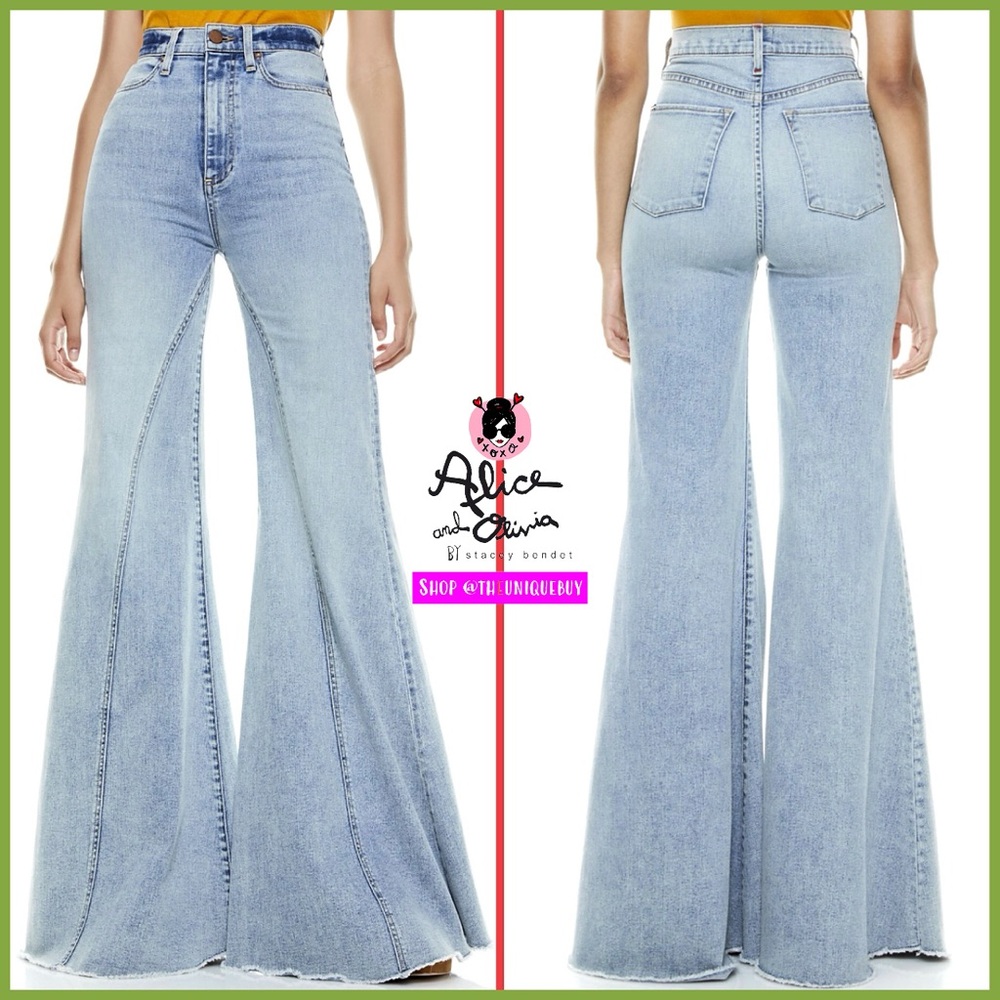 Alice + Olivia Beautiful High Rise Wide Leg Front Seamed Bell Jeans